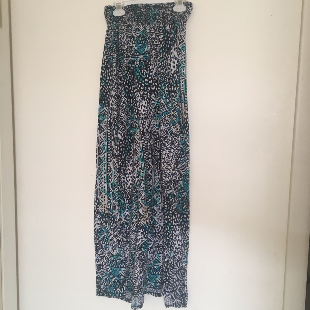 Tribal print cinch waist maxi skirt